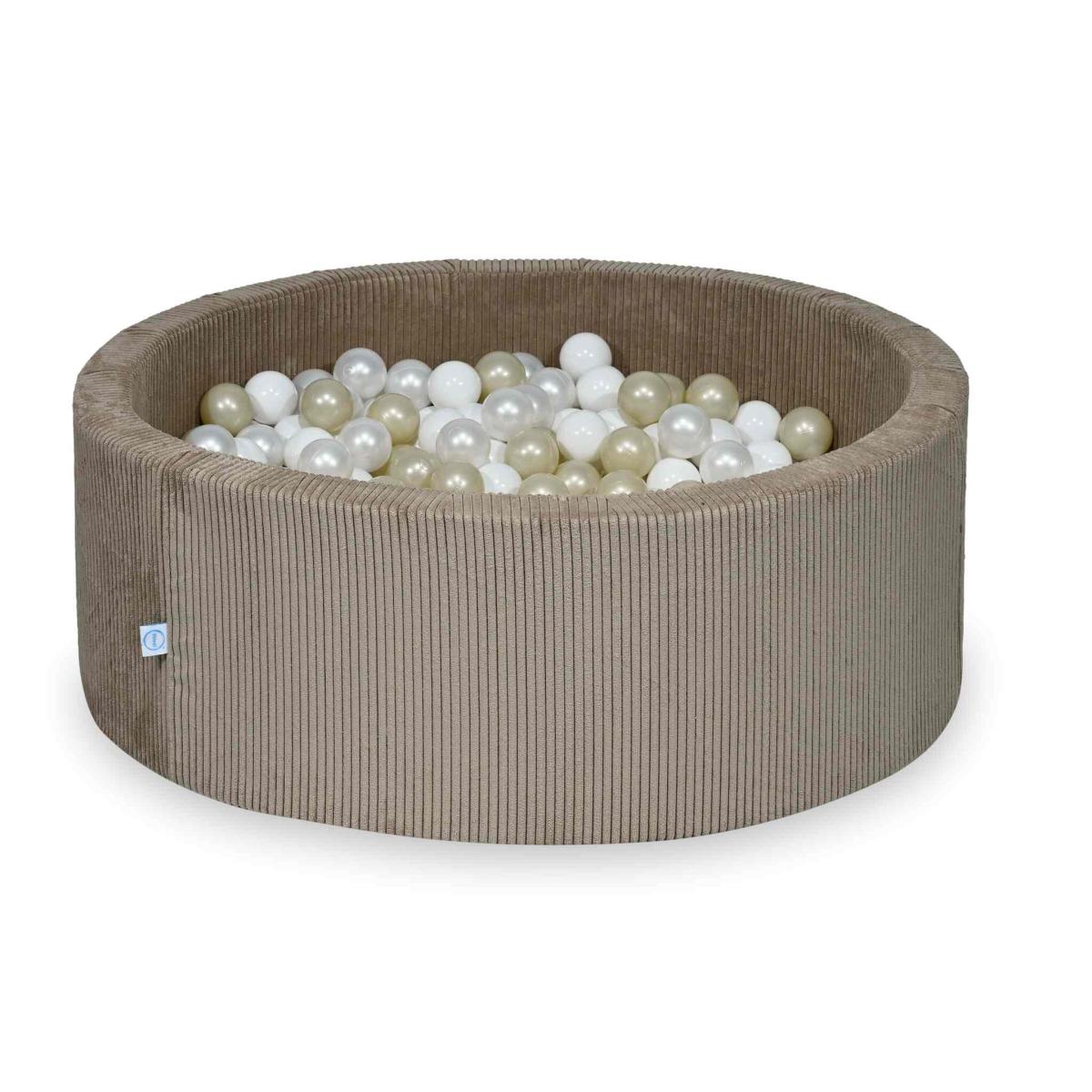 Ball Pit 110x40 Corduroy Toffee with balls 500 pcs: white, pearl, light gold