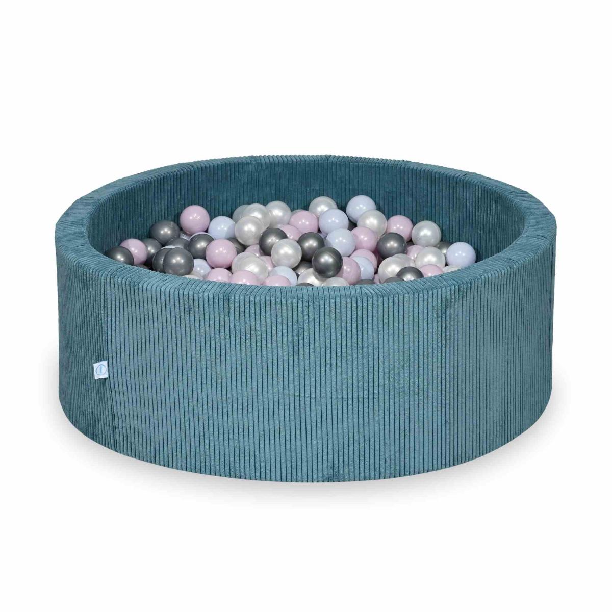 Ball Pit 110x40 Corduroy Blue with balls 500 pcs:  pearl, silver, baby pink pearl, baby blue pearl