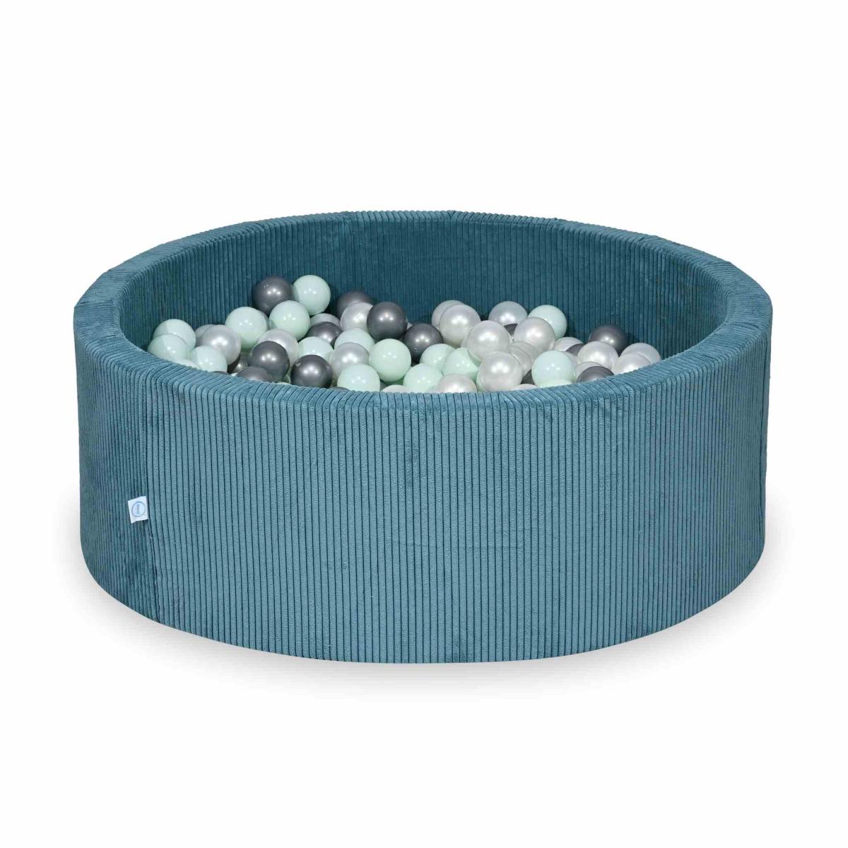 Ball Pit 110x40 Corduroy Blue with balls 500 pcs: pearl, silver, light mint