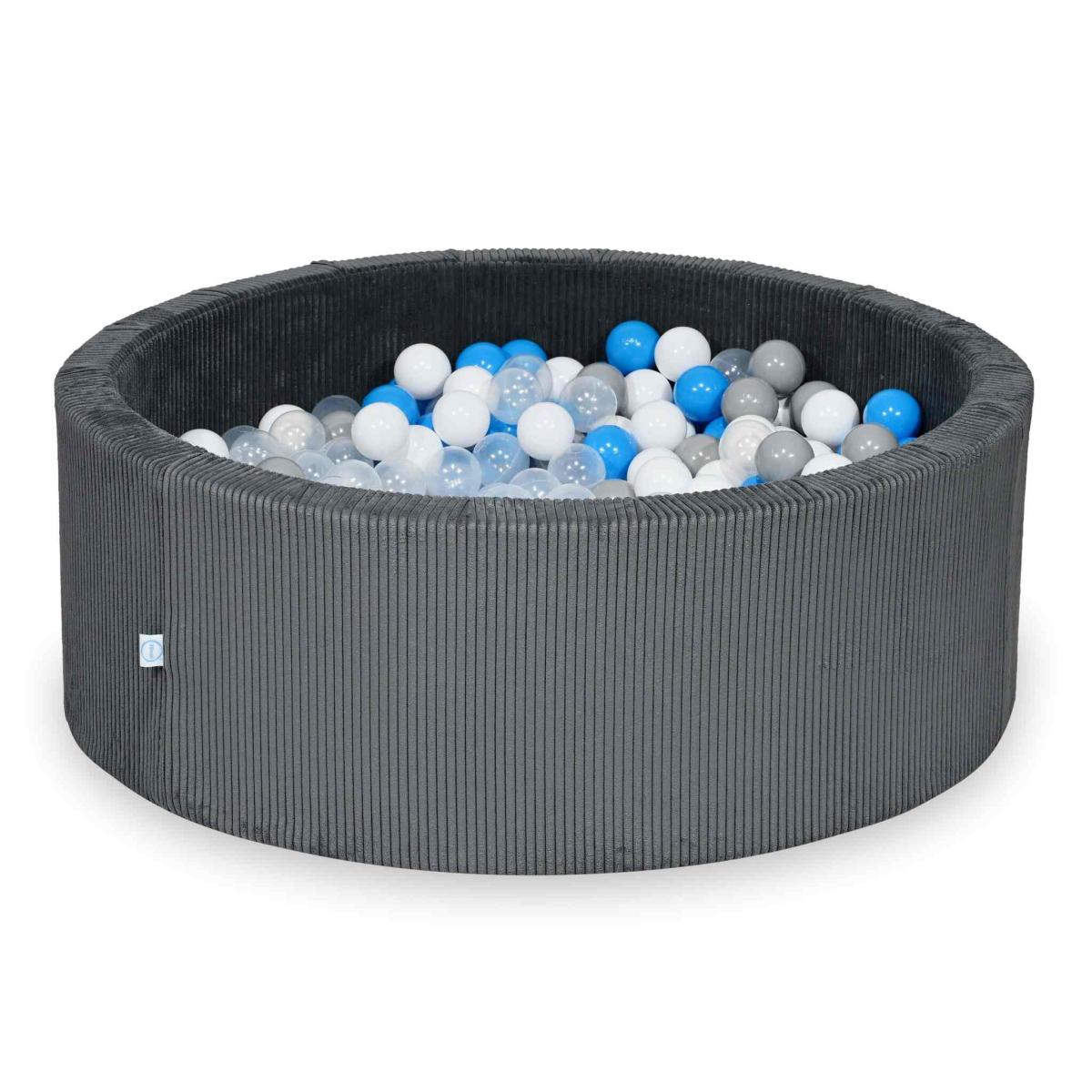 Ball Pit 110x40 Corduroy Graphite with balls 500 pcs:  pearl, silver, baby pink pearl, baby blue pearl
