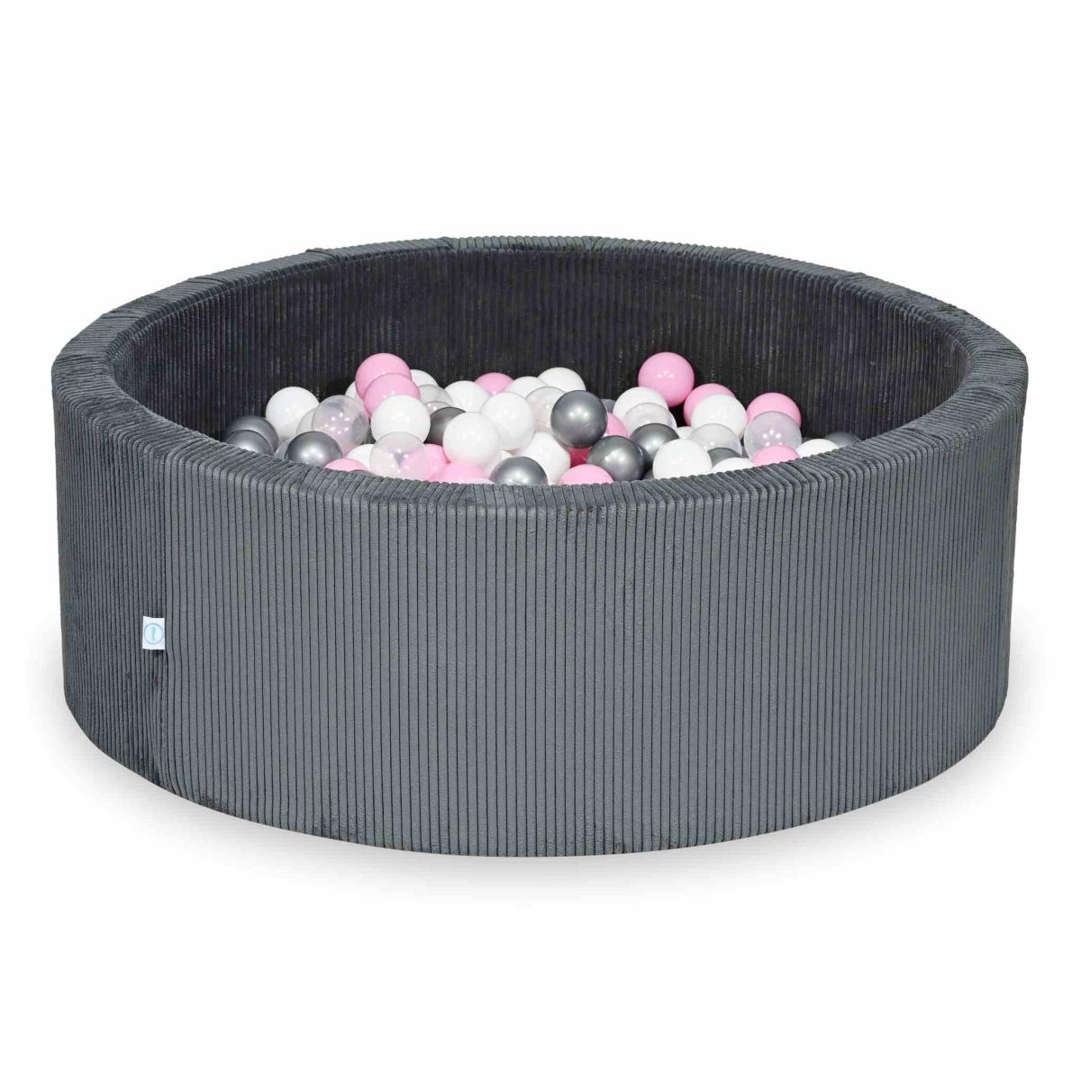 Ball Pit 110x40 Corduroy Graphite with balls 500 pcs:  transparent, white, silver, powder pink