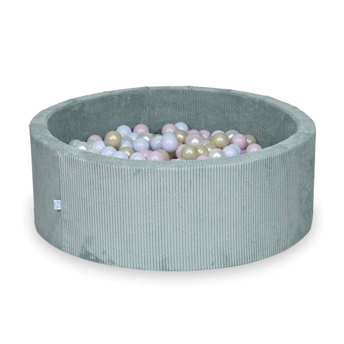 Ball Pit 110x40 Corduroy Light Mint  with balls 500 pcs: pearl, light gold, baby pink pearl, baby blue pearl