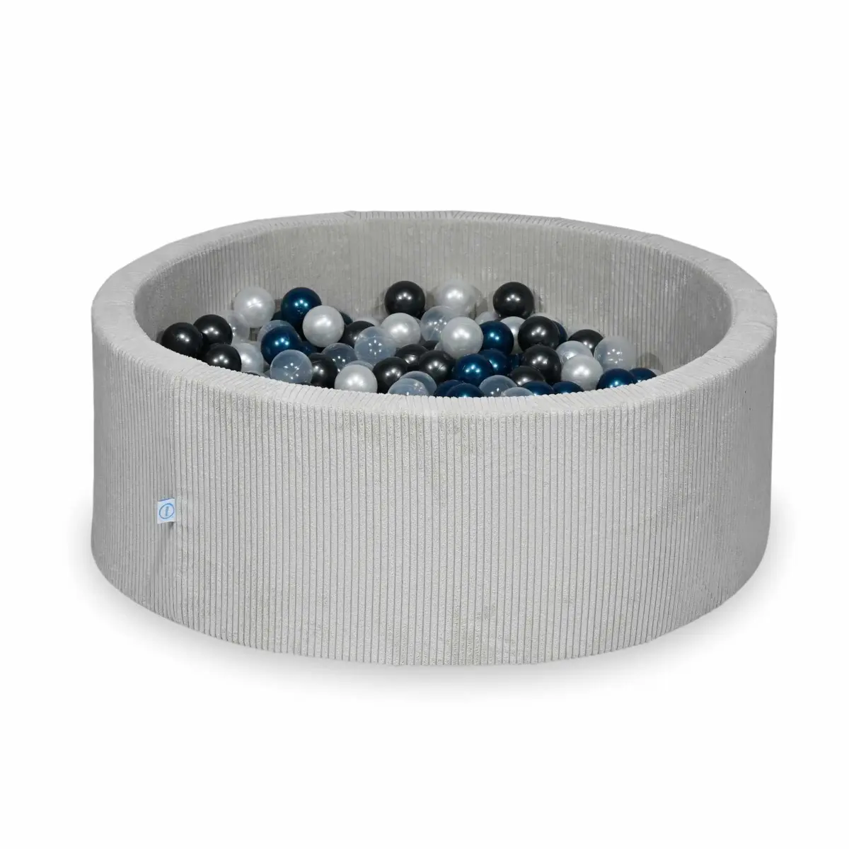 Ball Pit 110x40 Corduroy Grey with balls 500 pcs:  transparent, pearl, metallic graphite, matallic blue
