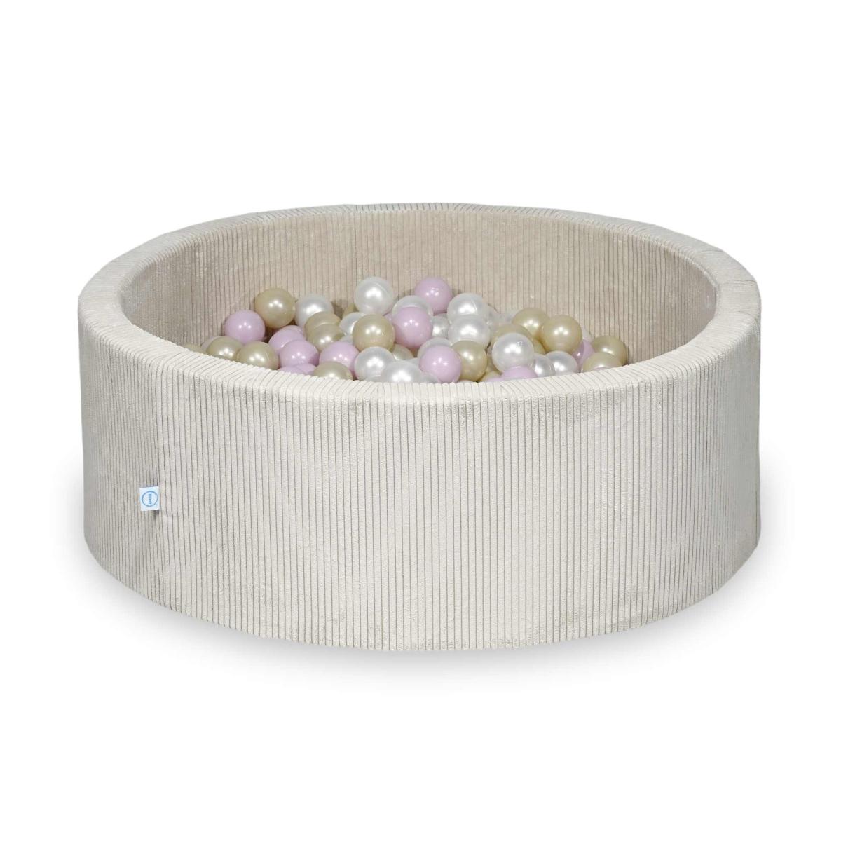 Ball Pit 110x40 Corduroy Beige  with balls 500 pcs:  pearl, baby pink pearl, light gold