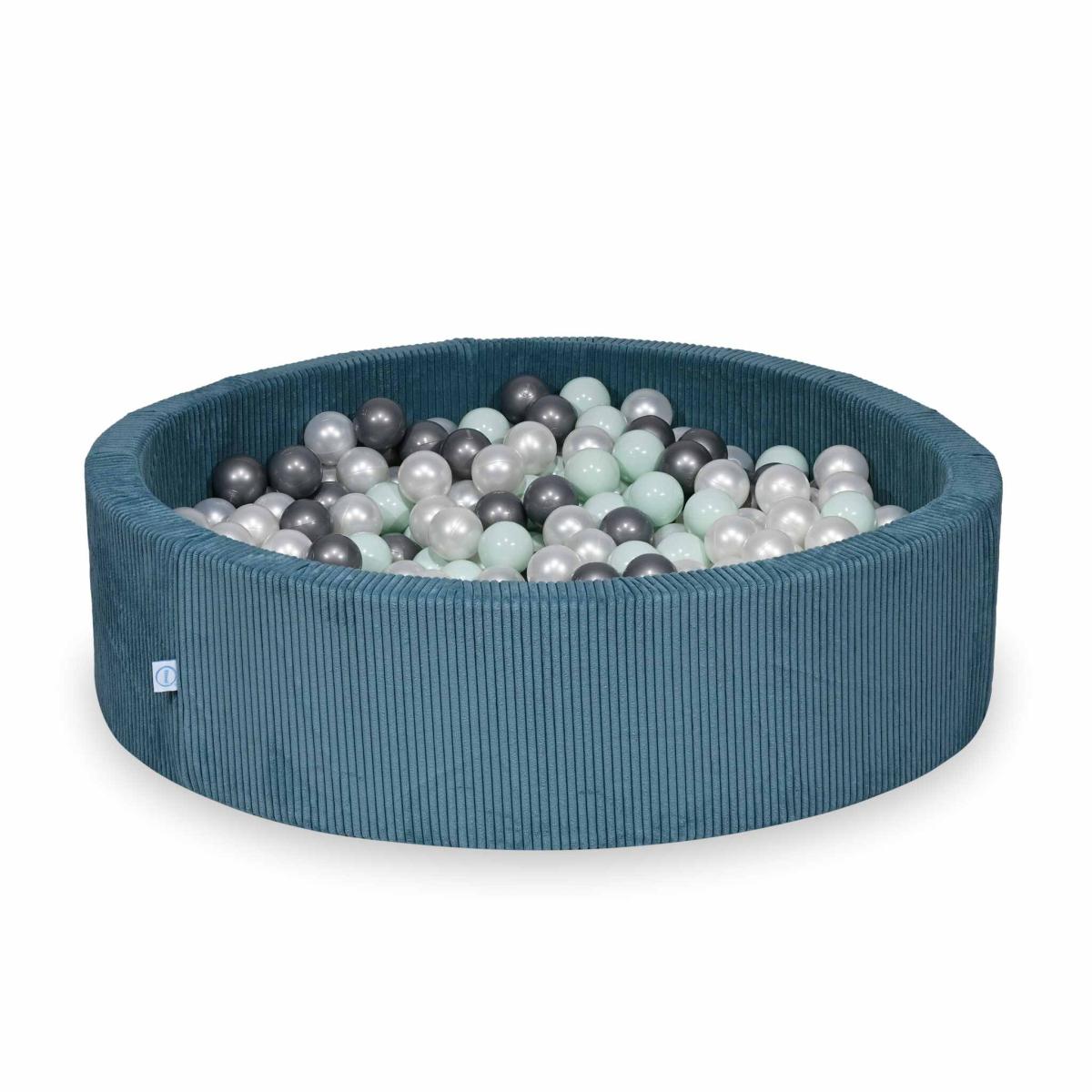 Suchy basen 110x30 Sztruks Niebieski 400 piłek: perłowe, srebrne, jasnomiętowe