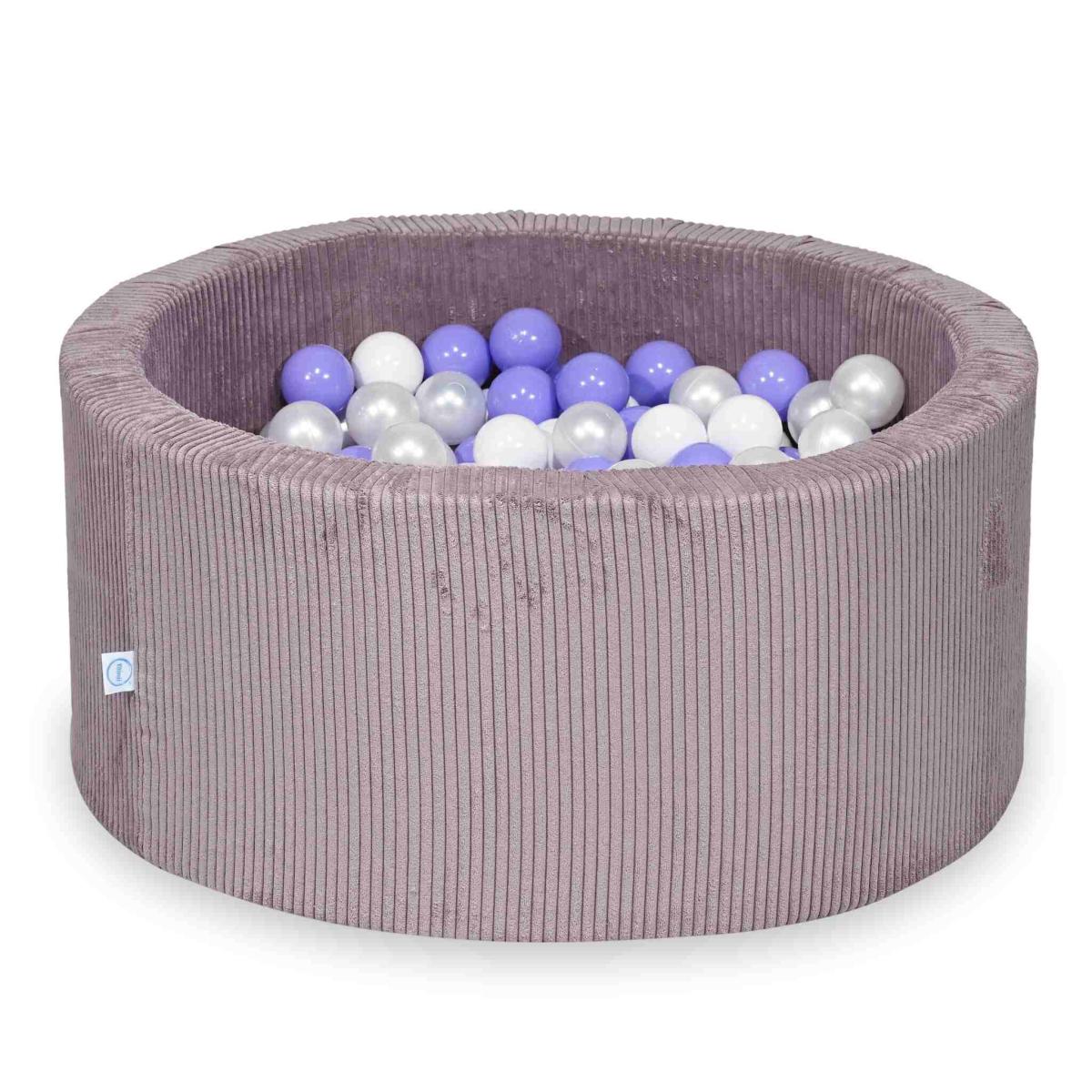 Bällebad 90x40 Cord Lavendel mit Bällen 300 Stück: weiss, perle, heidekraut