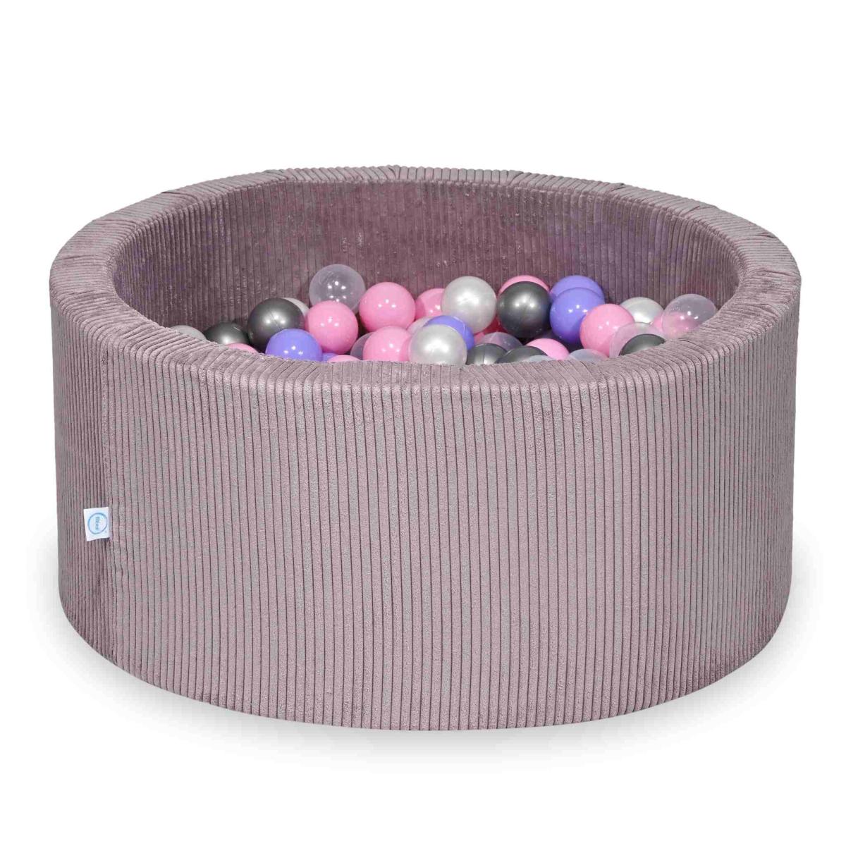 Suchy basen 90x40 Sztruks Lavender 300 piłek: przezroczyste, perłowe, srebrne, pudrowy róż, wrzosowe