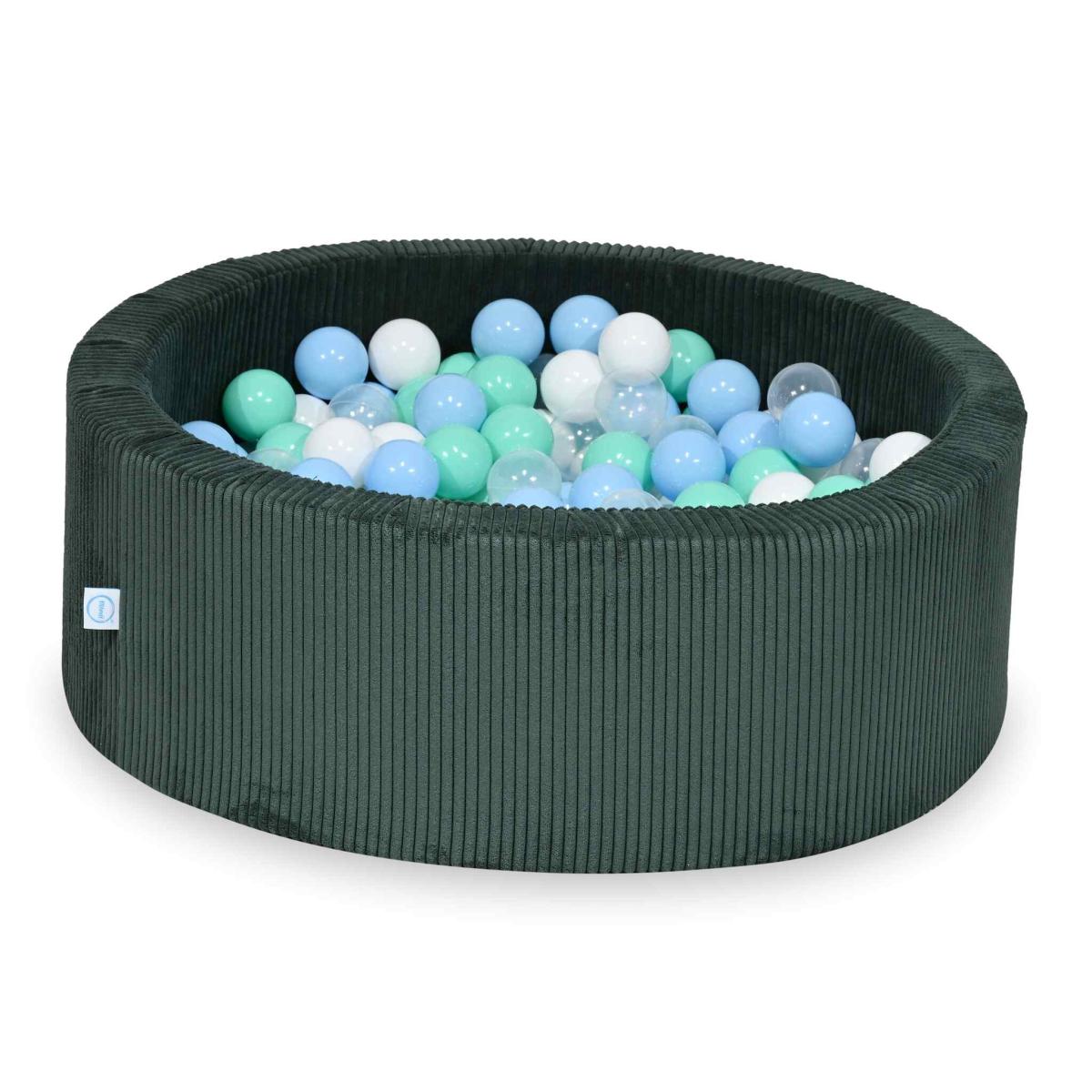 Suchy basen 90x30 Sztruks Zielony 200 piłek: przezroczyste, białe, miętowe, jasnobłękitne
