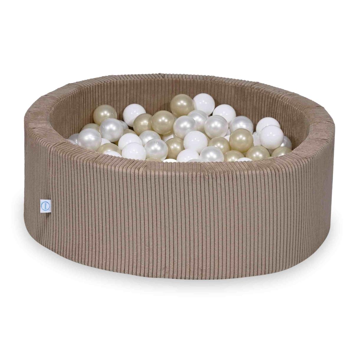 Suchy basen 90x30 Sztruks Toffee 200 piłek: białe, perłowe, jasnozłote