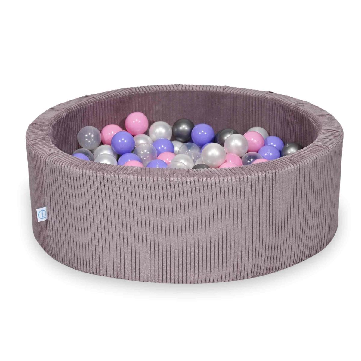 Suchy basen 90x30 Sztruks Lavender 200 piłek: przezroczyste, perłowe, srebrne, pudrowy róż, wrzosowe