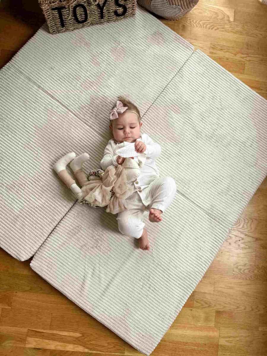 Play mat 120x120cm for children, square foldable, Corduroy Beige