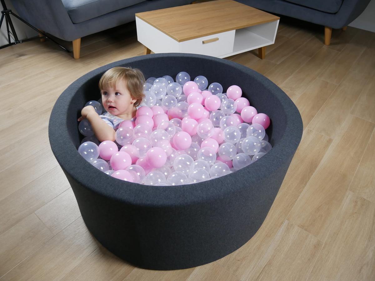 Ball Pit 90x90x40cm graphite with balls 400pcs: baby pink , white , silver , transparent